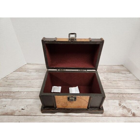 Tuscan Home Small Brown Antique Chest Jewelry Toy Treasure Box Storage - Picture 8 of 11